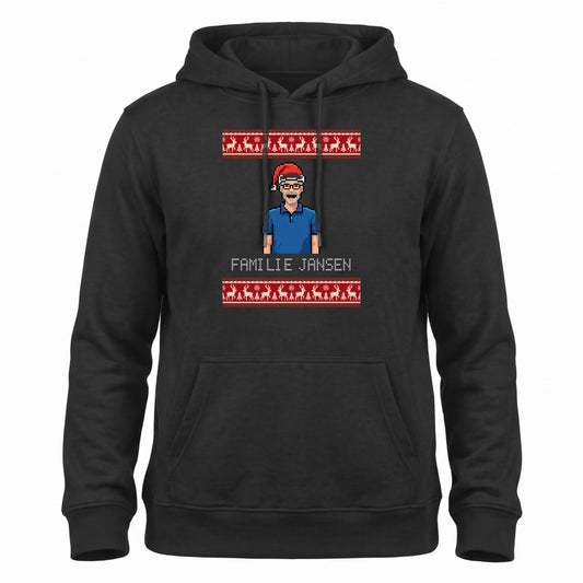 Foute Kersttrui Hoodie Pixel - Jullie Foto als Retro Pixel Art met Kerstmuts