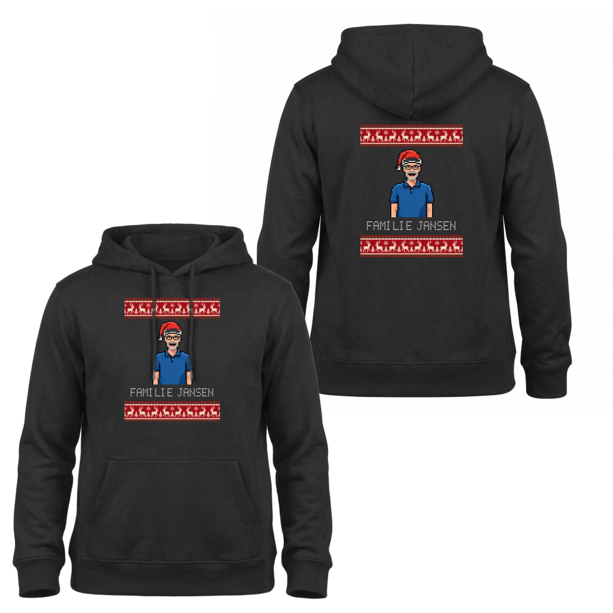 Foute Kersttrui Hoodie Pixel - Jullie Foto als Retro Pixel Art met Kerstmuts