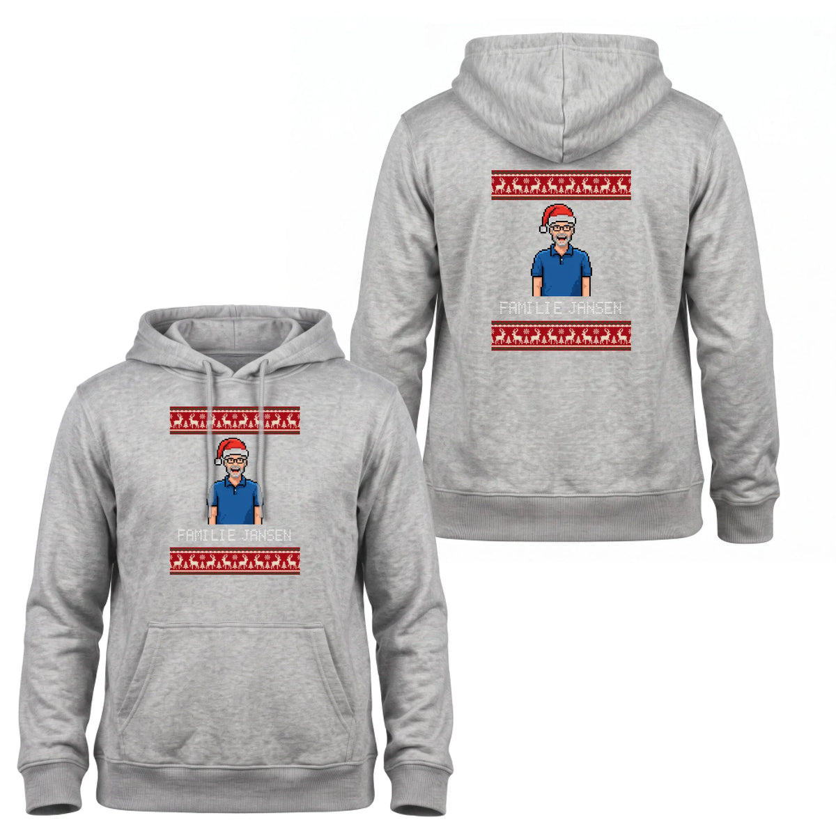 Foute Kersttrui Hoodie Pixel - Jullie Foto als Retro Pixel Art met Kerstmuts