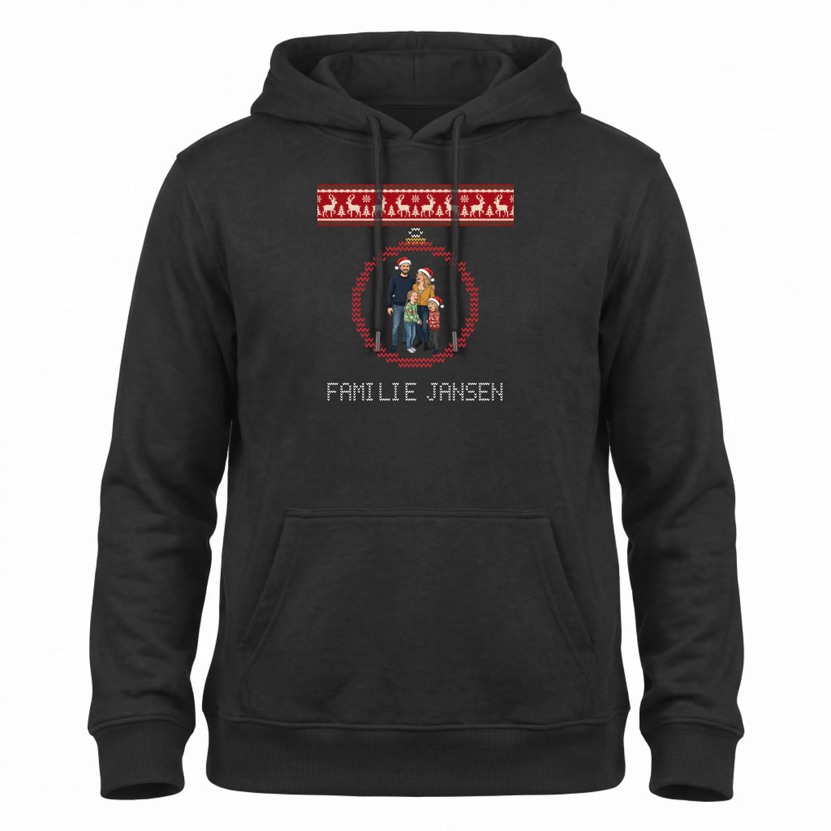 Foute Kersttrui Hoodie Kerstbal - Jullie Foto als Karikatuur in een Gebreide Kerstbal
