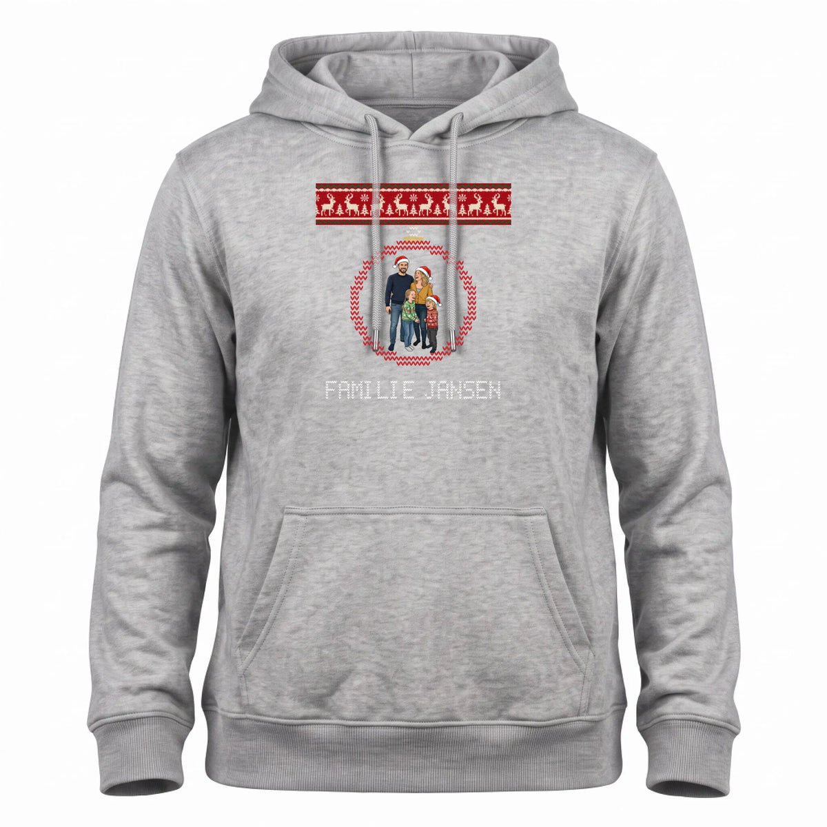 Foute Kersttrui Hoodie Kerstbal - Jullie Foto als Karikatuur in een Gebreide Kerstbal