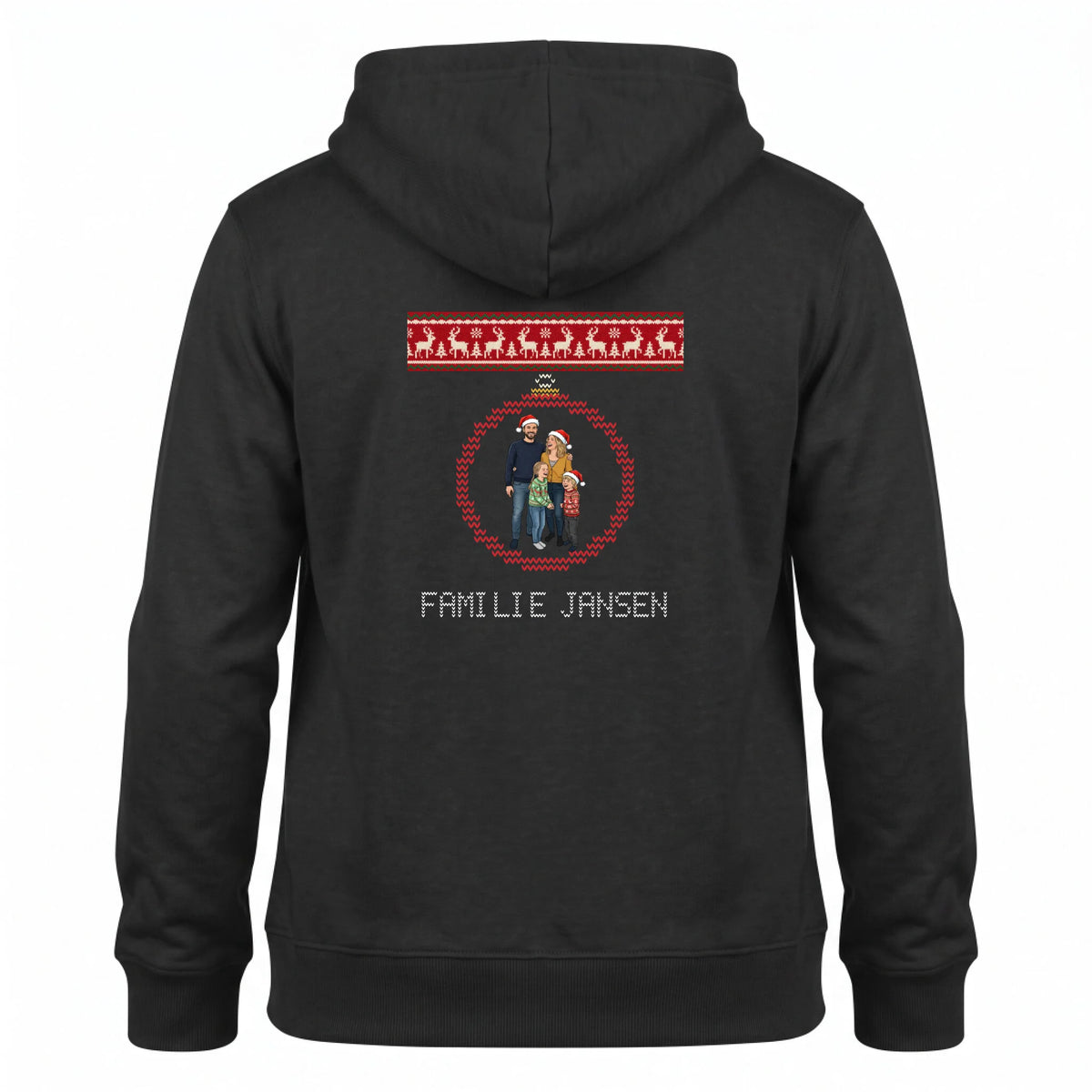 Foute Kersttrui Hoodie Kerstbal - Jullie Foto als Karikatuur in een Gebreide Kerstbal