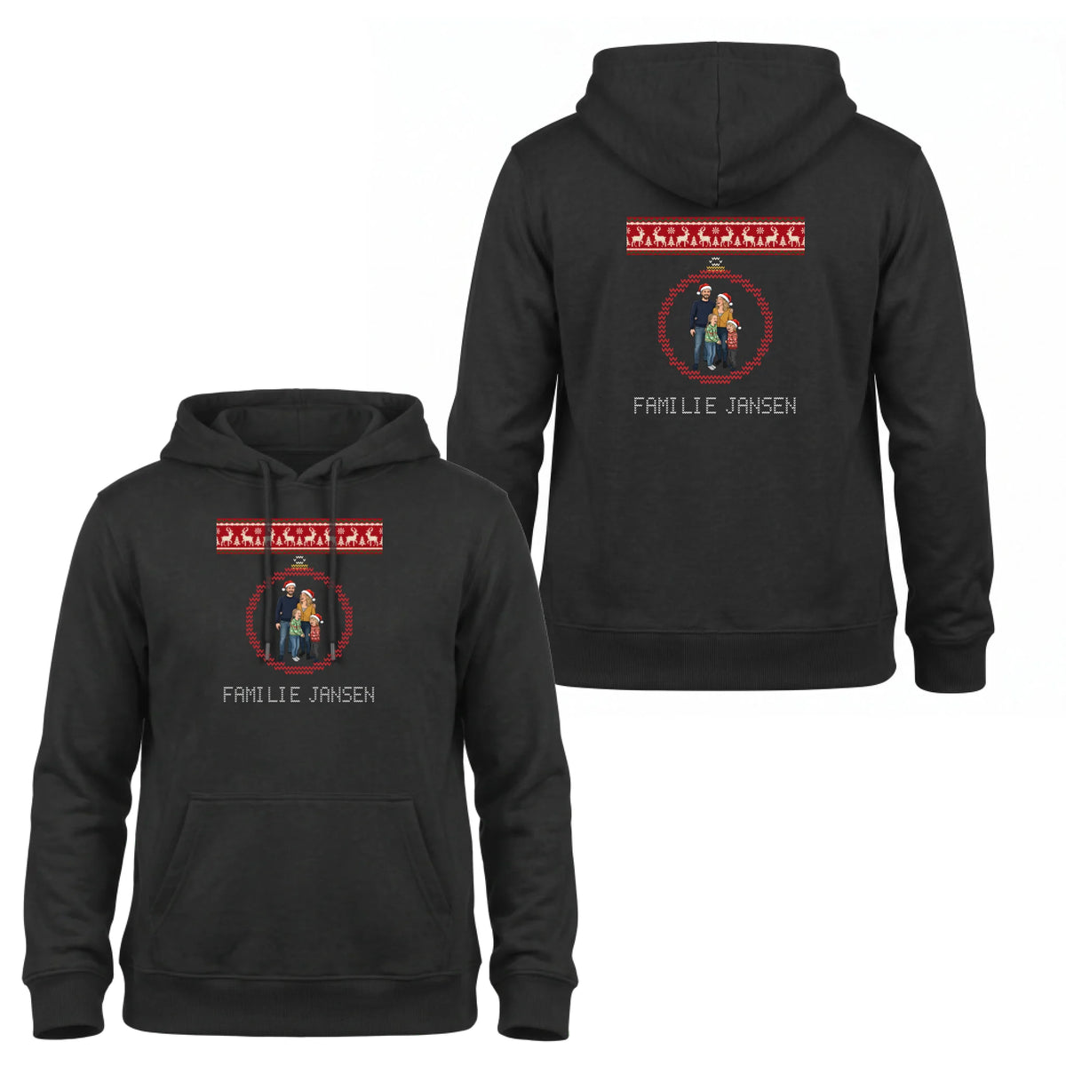 Foute Kersttrui Hoodie Kerstbal - Jullie Foto als Karikatuur in een Gebreide Kerstbal