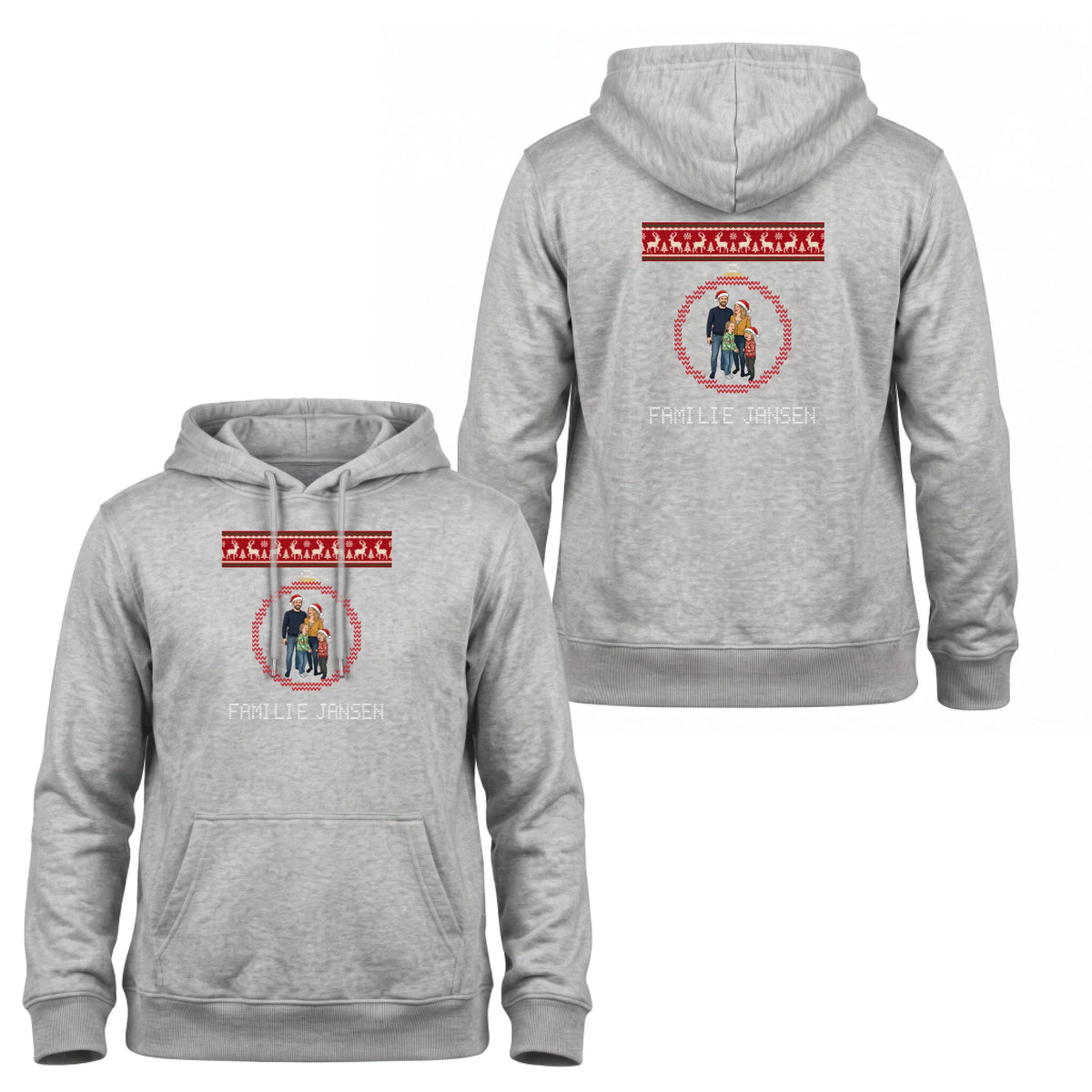Foute Kersttrui Hoodie Kerstbal - Jullie Foto als Karikatuur in een Gebreide Kerstbal