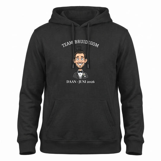 Vrijgezellen Hoodie Team Bruidegom - Karikatuur van de Bruidegom met Eigen Tekst