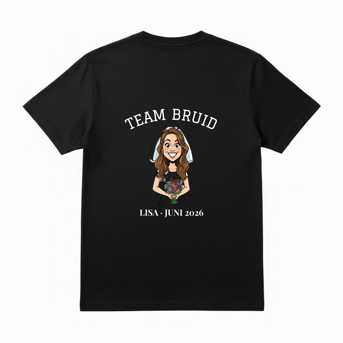Vrijgezellen T-shirt Team Bruid - Karikatuur van de Bruid met Eigen Tekst