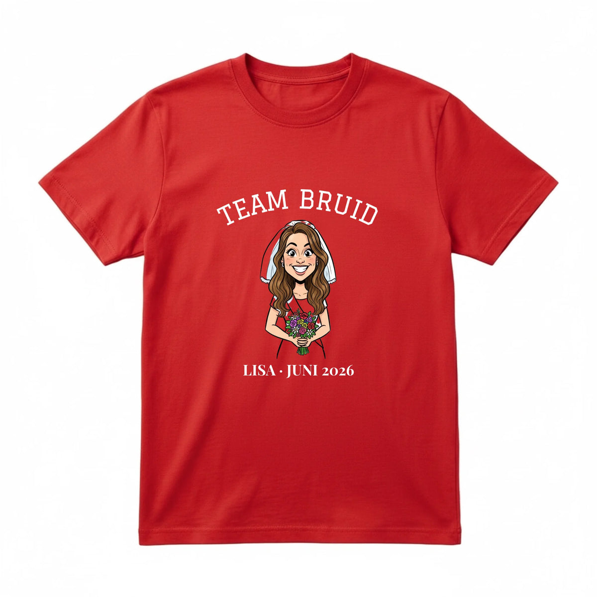 Vrijgezellen T-shirt Team Bruid - Karikatuur van de Bruid met Eigen Tekst