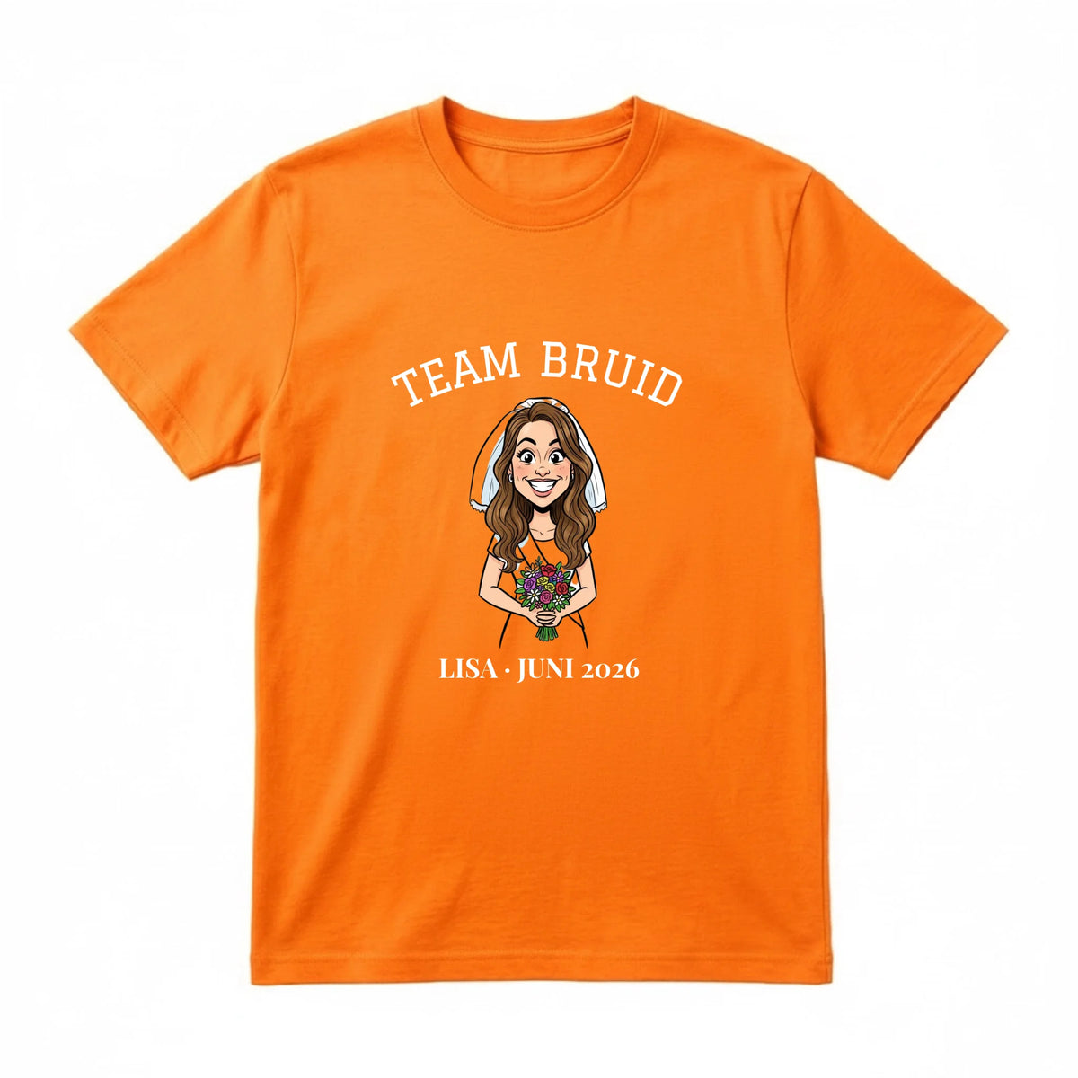 Vrijgezellen T-shirt Team Bruid - Karikatuur van de Bruid met Eigen Tekst