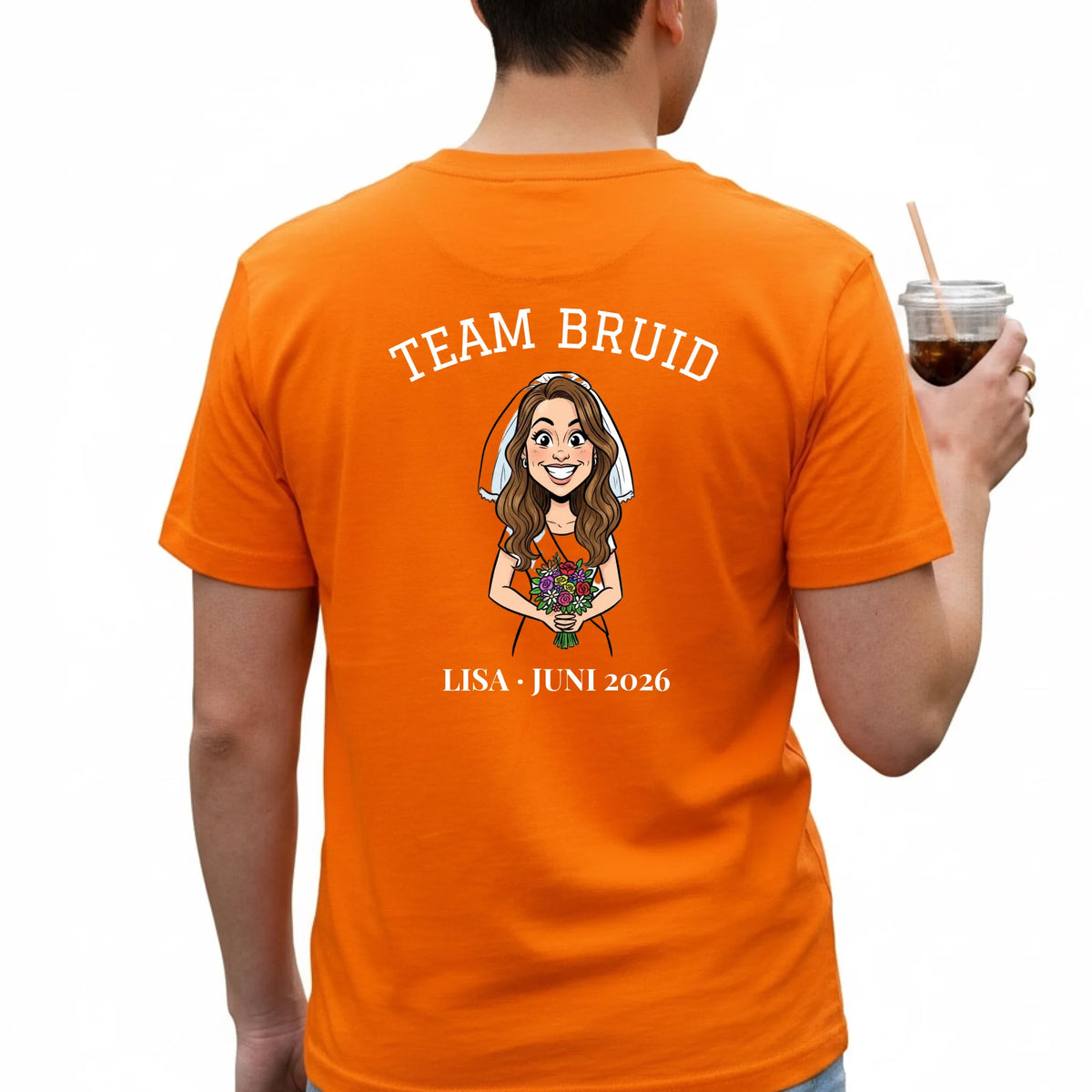 Vrijgezellen T-shirt Team Bruid - Karikatuur van de Bruid met Eigen Tekst