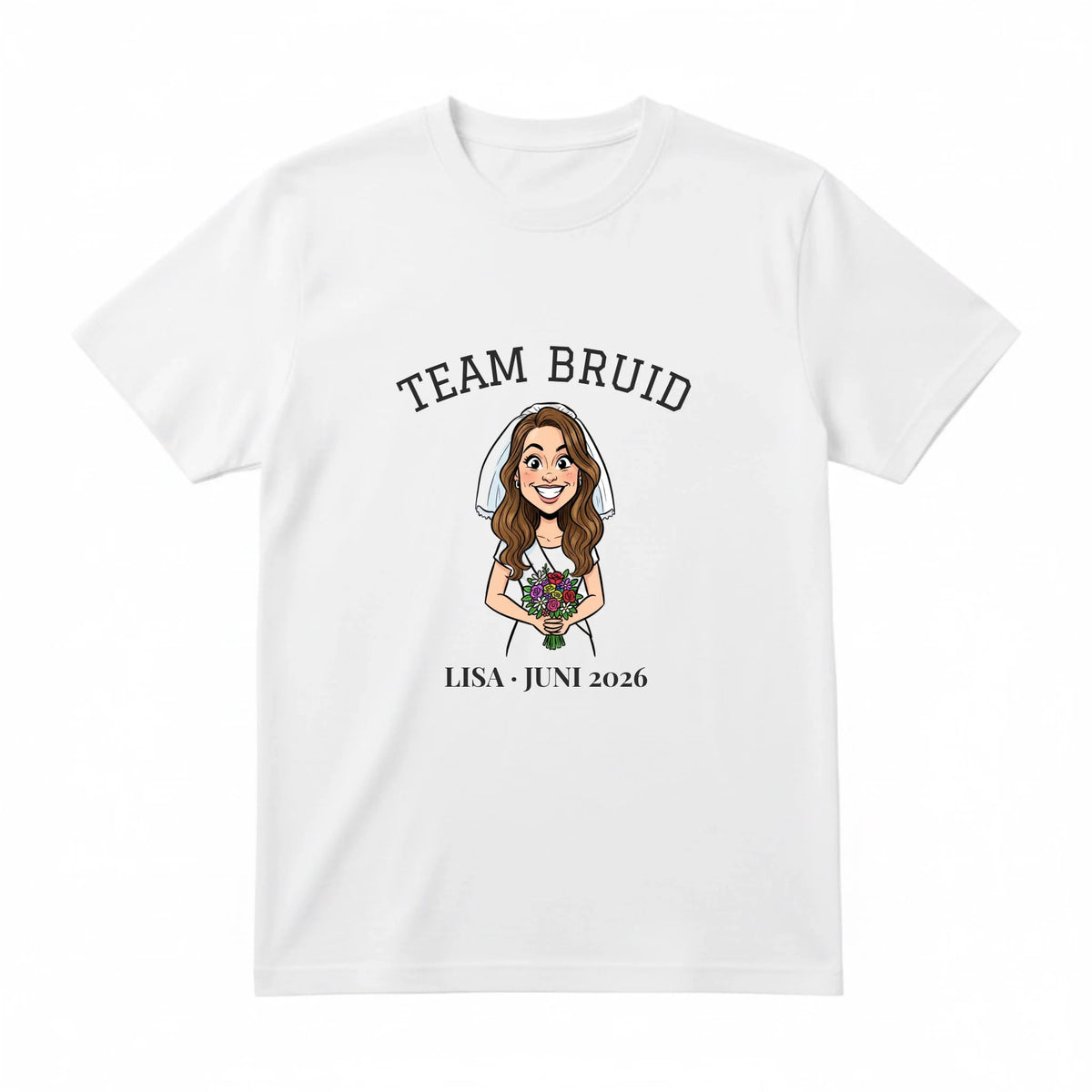 Vrijgezellen T-shirt Team Bruid - Karikatuur van de Bruid met Eigen Tekst