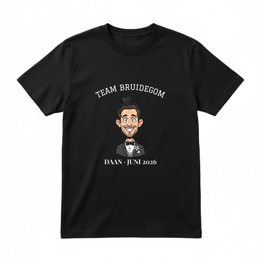 Vrijgezellen T-shirt Team Bruidegom - Karikatuur van de Bruidegom met Eigen Tekst
