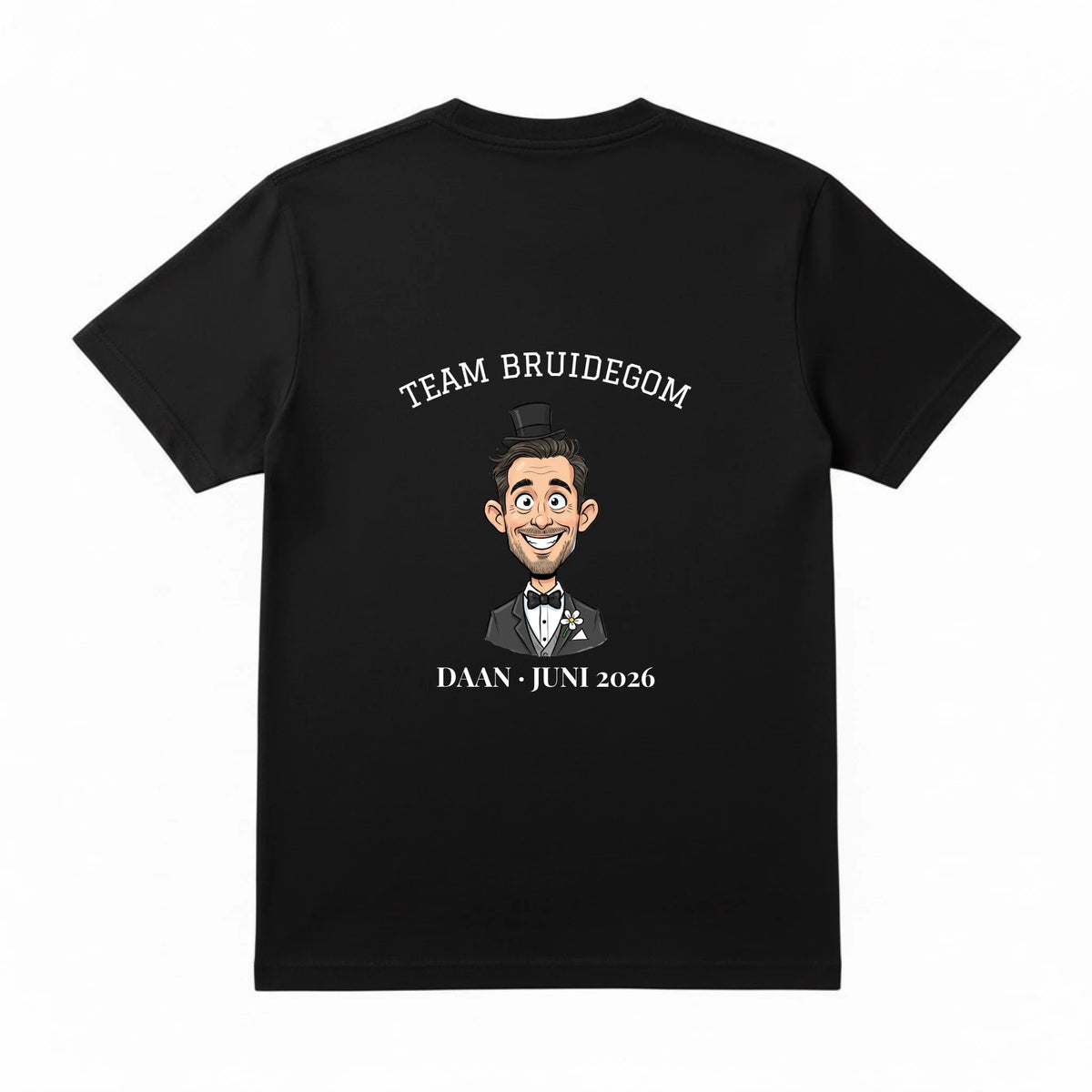 Vrijgezellen T-shirt Team Bruidegom - Karikatuur van de Bruidegom met Eigen Tekst