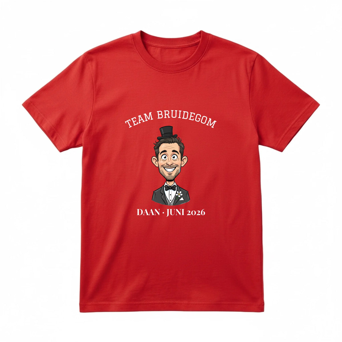 Vrijgezellen T-shirt Team Bruidegom - Karikatuur van de Bruidegom met Eigen Tekst