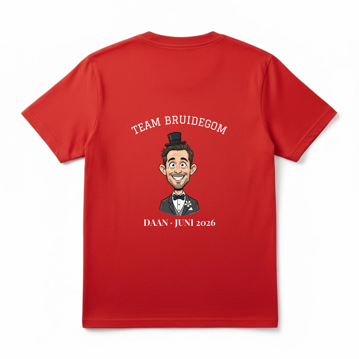 Vrijgezellen T-shirt Team Bruidegom - Karikatuur van de Bruidegom met Eigen Tekst