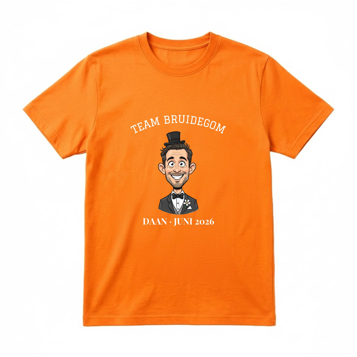 Vrijgezellen T-shirt Team Bruidegom - Karikatuur van de Bruidegom met Eigen Tekst