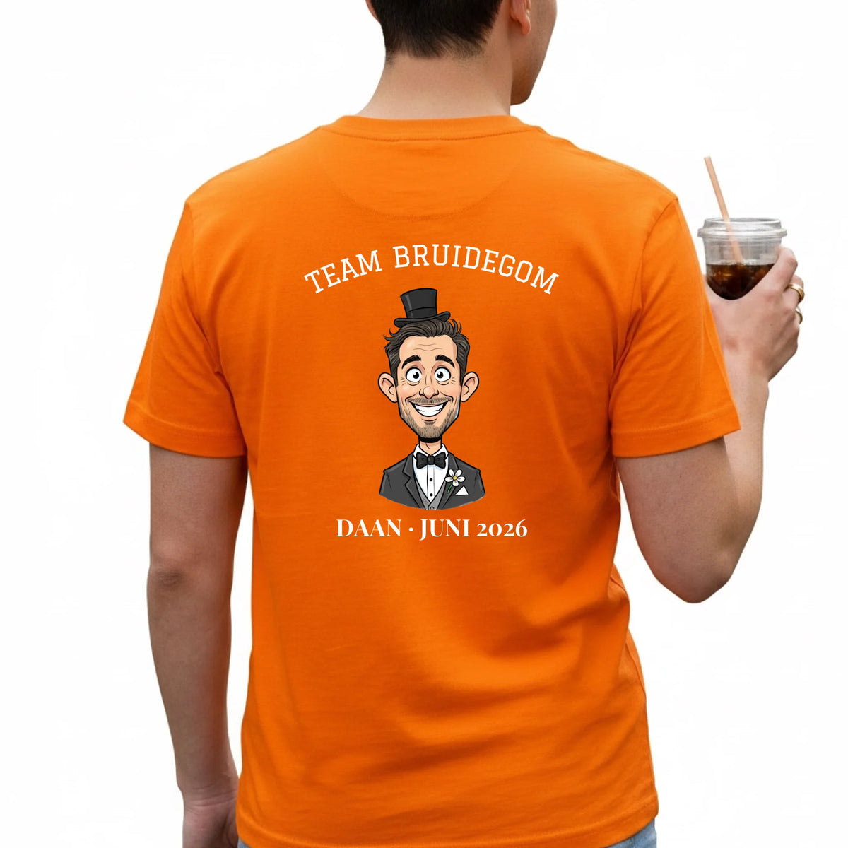 Vrijgezellen T-shirt Team Bruidegom - Karikatuur van de Bruidegom met Eigen Tekst