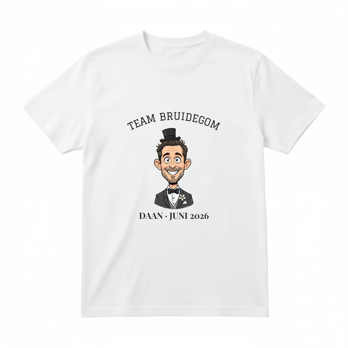 Vrijgezellen T-shirt Team Bruidegom - Karikatuur van de Bruidegom met Eigen Tekst