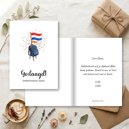 Geslaagd Kaart met Eigen Tekst - Gefeliciteerd!