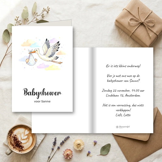 Uitnodiging Babyshower met Eigen Tekst - Er komt een baby!