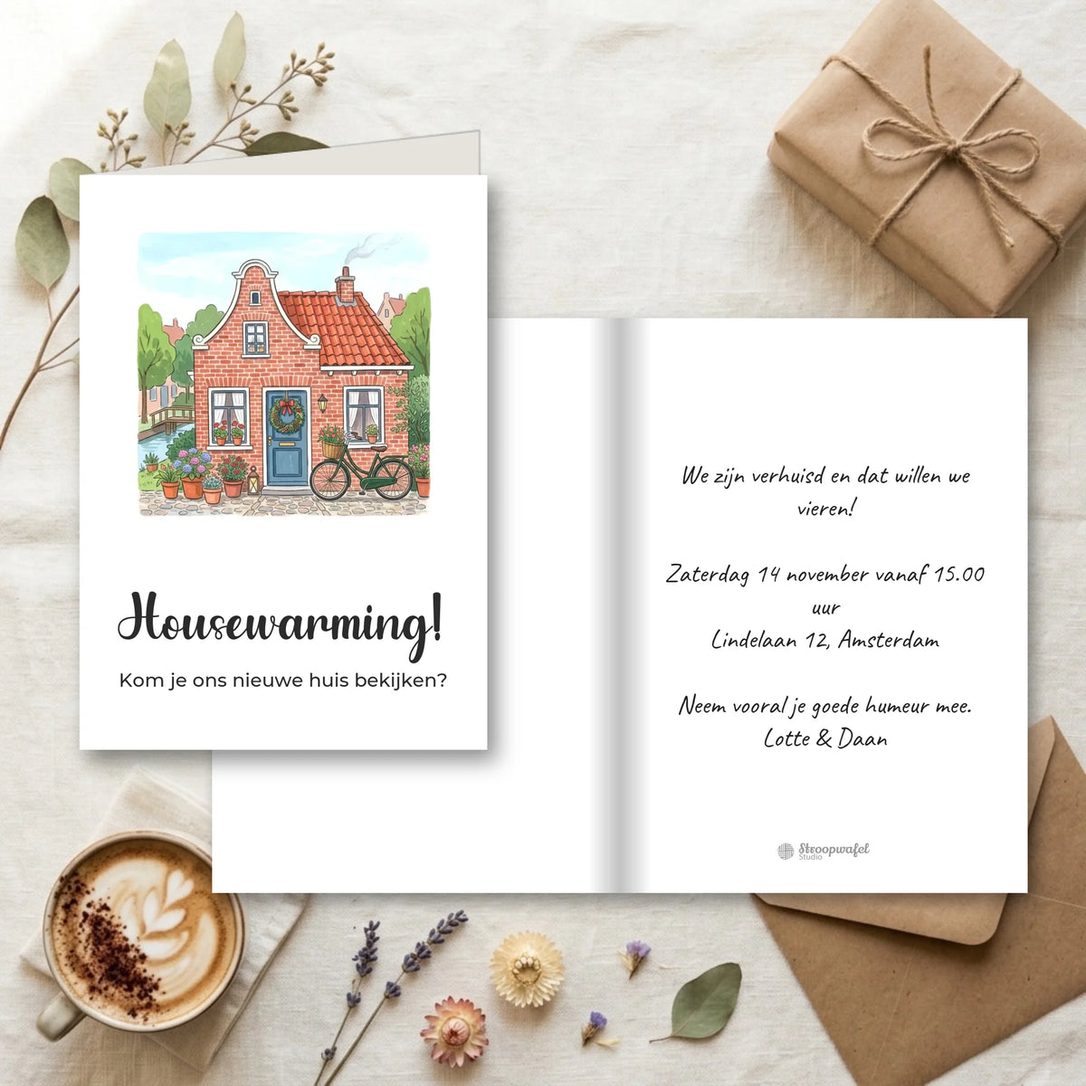 Uitnodiging Housewarming met Eigen Tekst - Kom je ons nieuwe huis bekijken?