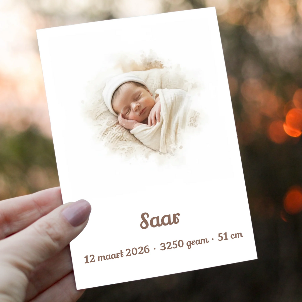 Geboortekaartje Waterverf - Jouw Babyfoto als Zachte Aquarel