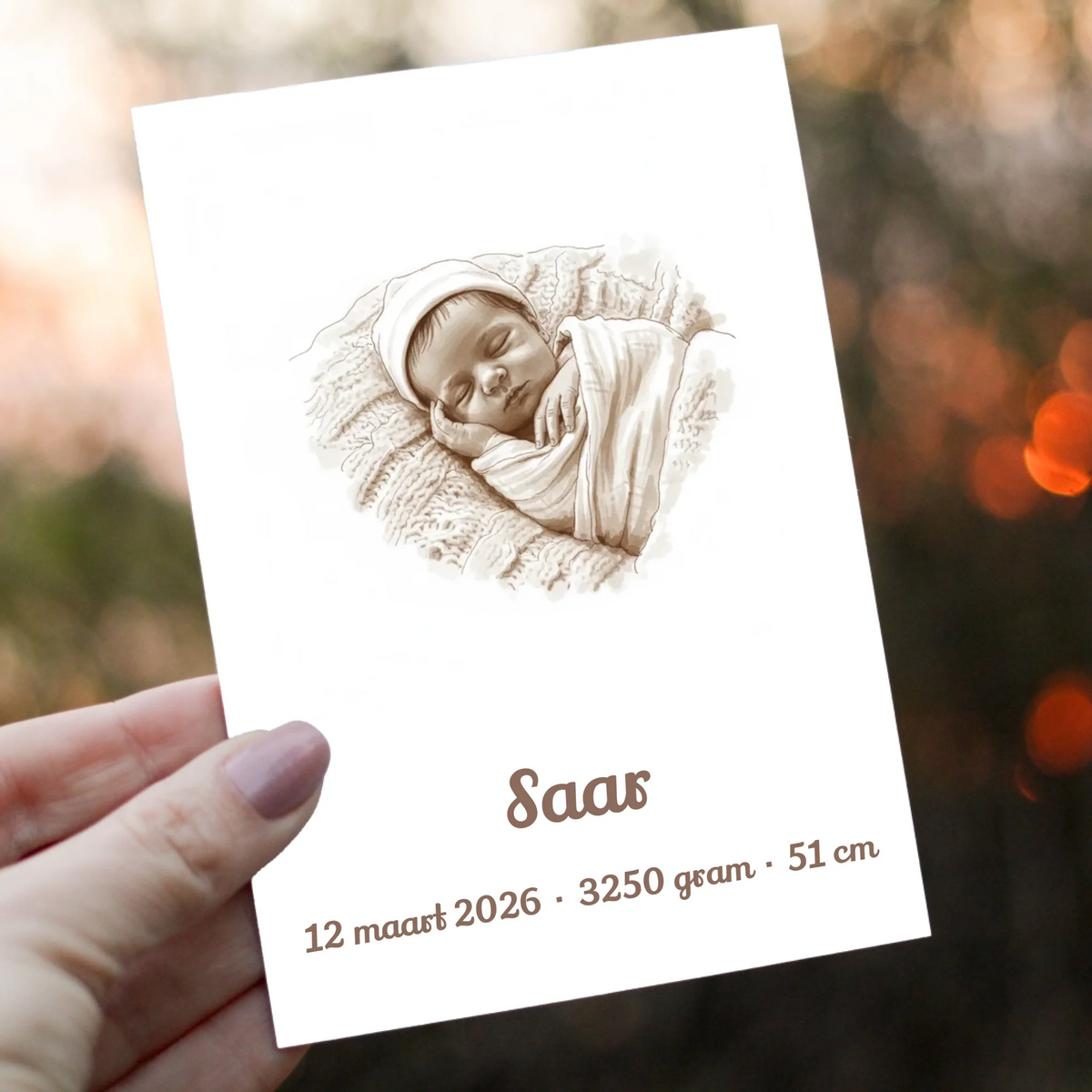 Geboortekaartje Sepia - Jouw Babyfoto als Vintage Tekening