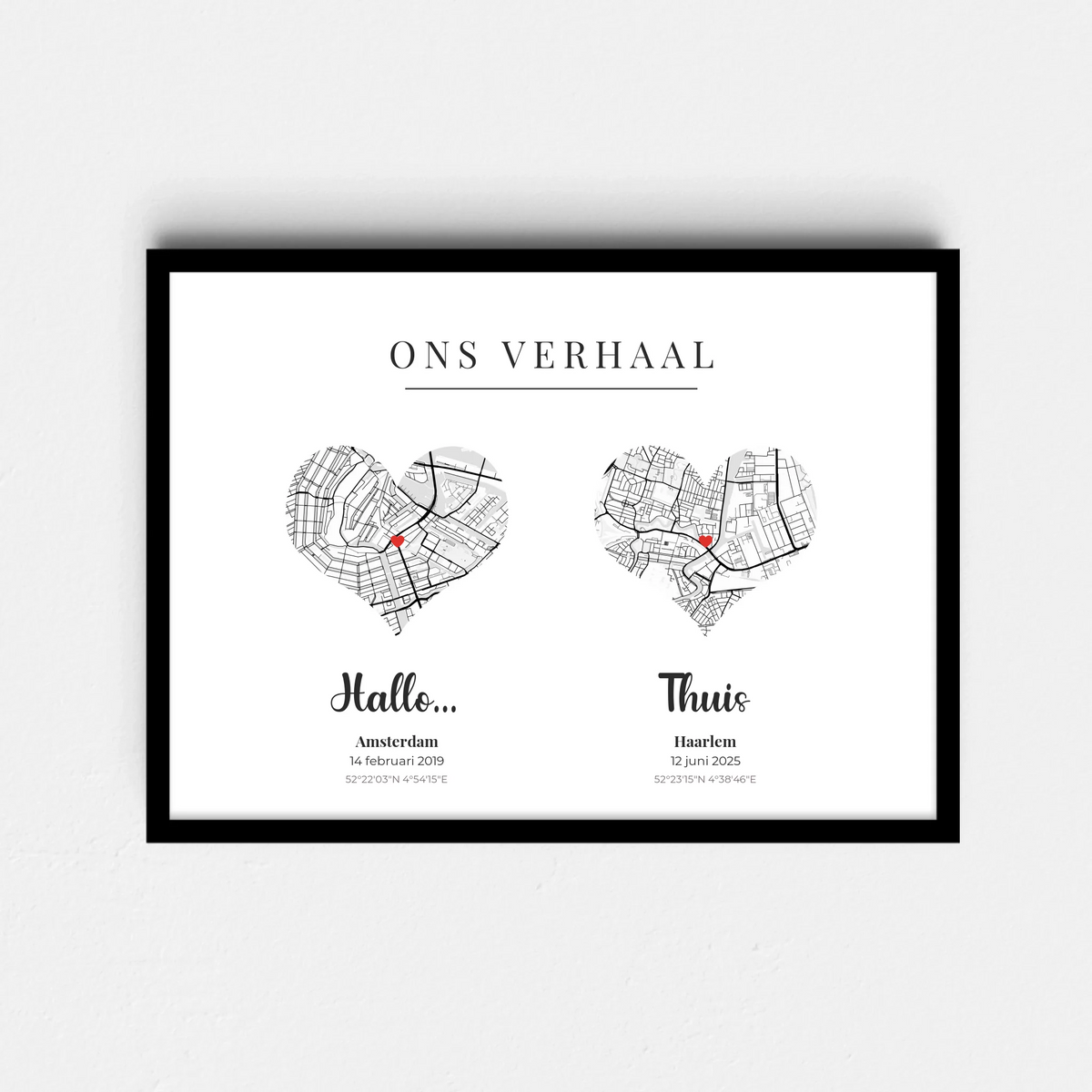Ons Verhaal Poster Hallo, Thuis - 2 Plattegronden in Hartvorm (A4/A3)