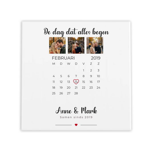 De Dag Dat Tegel - 3 Foto's en Kalender met Hartje op Jullie Datum