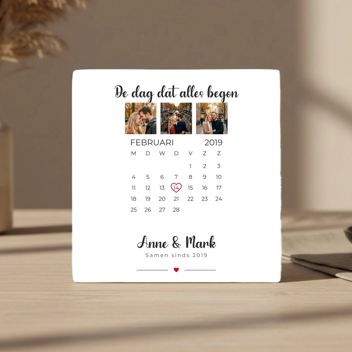 De Dag Dat Tegel - 3 Foto's en Kalender met Hartje op Jullie Datum