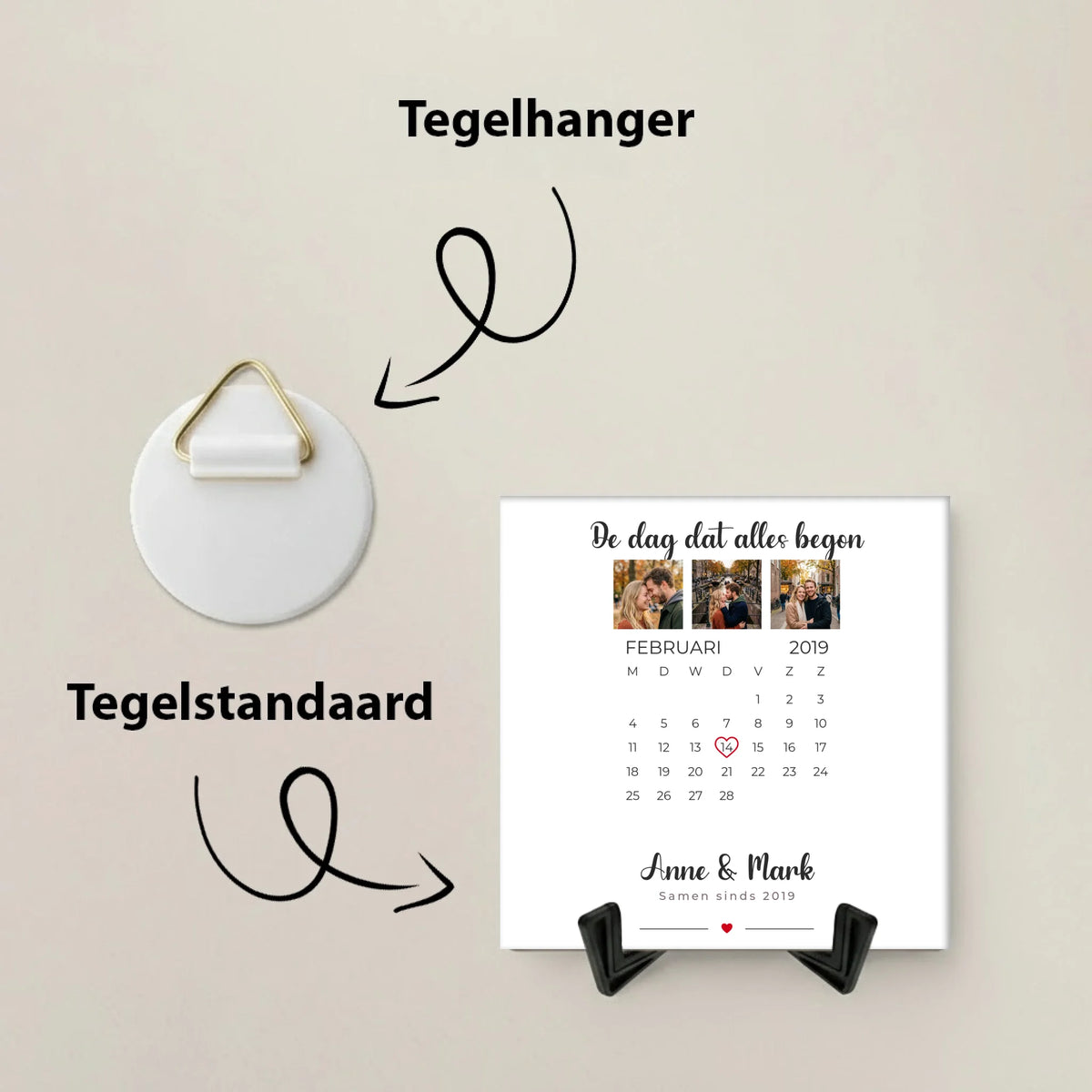 De Dag Dat Tegel - 3 Foto's en Kalender met Hartje op Jullie Datum