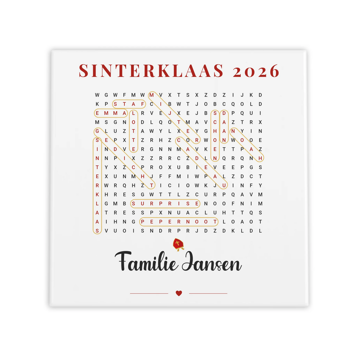 Sinterklaas Woordzoeker Tegel - Namen van het Gezin tussen Sinterklaaswoorden
