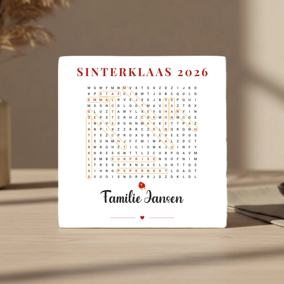 Sinterklaas Woordzoeker Tegel - Namen van het Gezin tussen Sinterklaaswoorden