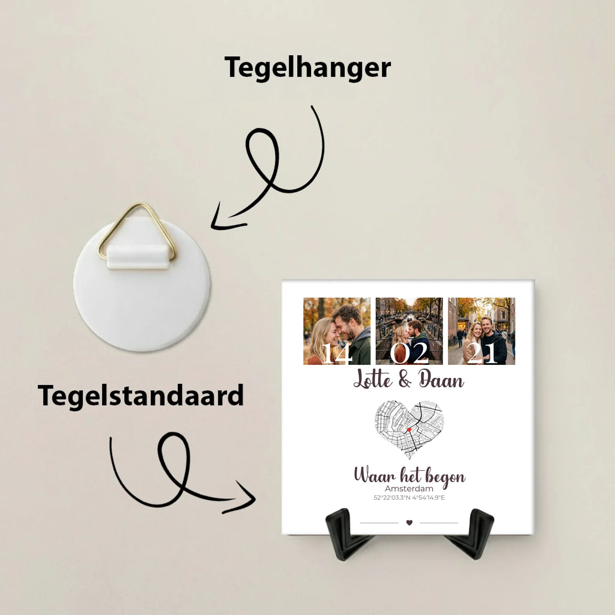 Waar het begon Tegel - Foto's, Datum en Plattegrond in Hartvorm