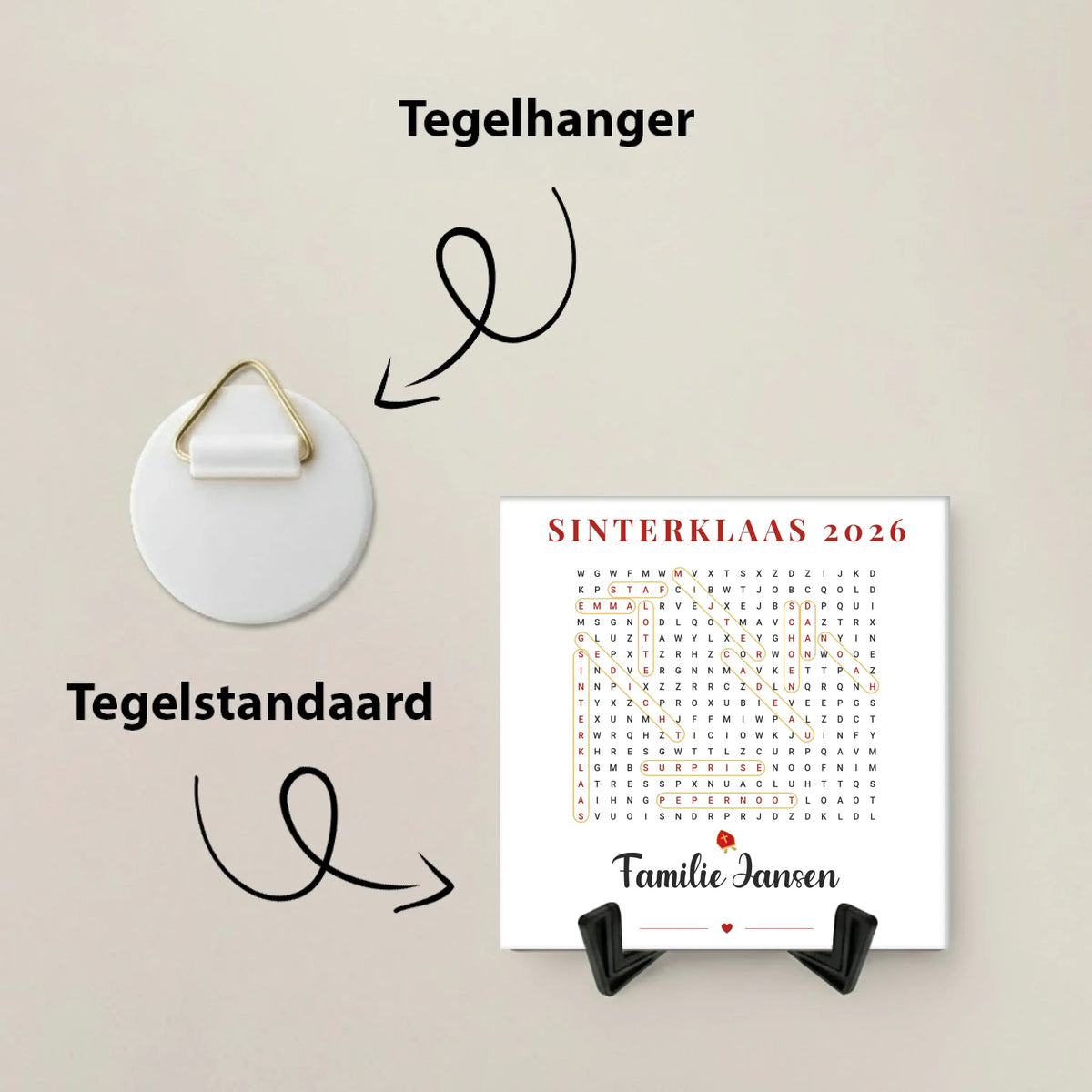 Sinterklaas Woordzoeker Tegel - Namen van het Gezin tussen Sinterklaaswoorden