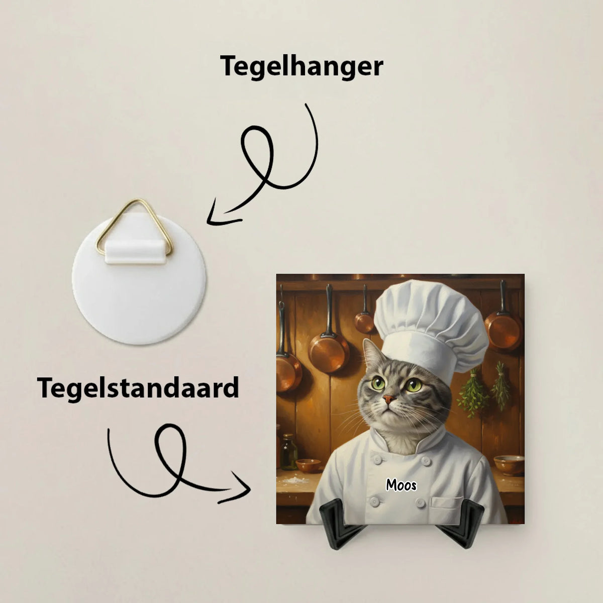 Kok Huisdier Portret Tegel – Jouw Dier als Chef-kok in Olieverf