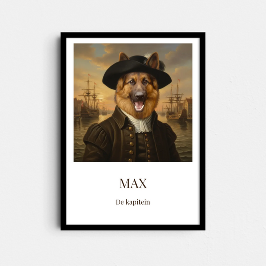 Kapitein Huisdier Portret Poster – Jouw Dier als Zeekapitein in Olieverf (A4/A3)