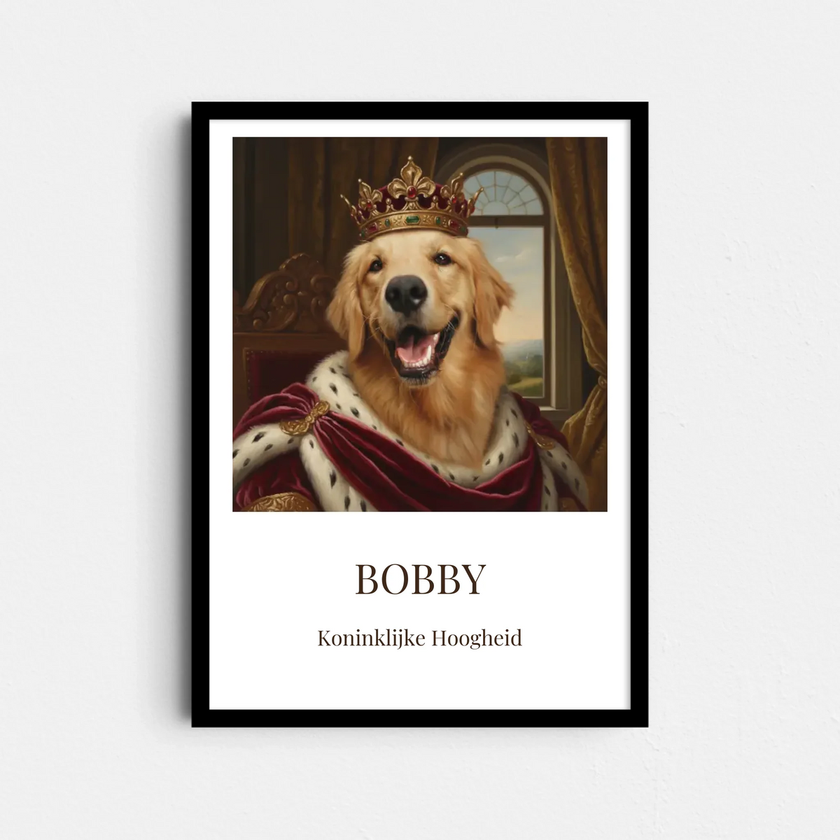 Koninklijke Huisdier Portret Poster – Jouw Dier in Olieverf met Kroon (A4/A3)