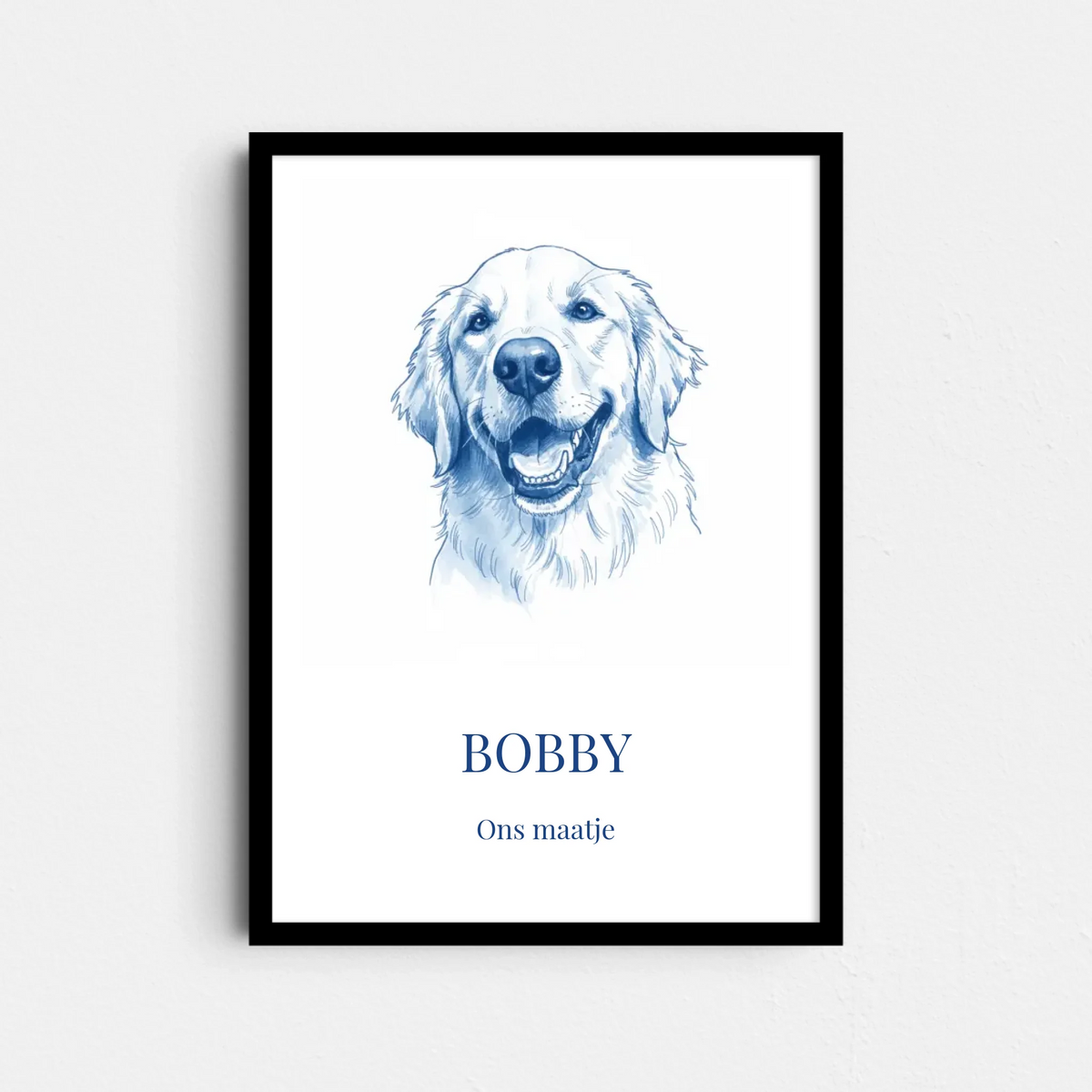 Delfts Blauw Huisdier Poster – Jouw Hond als Blauwe Tekening (A4/A3)