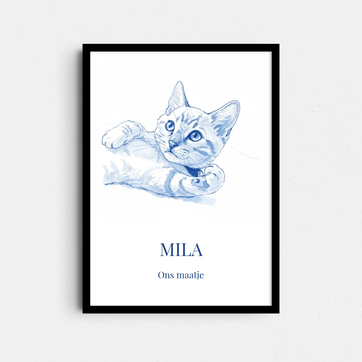 Delfts Blauw Kat Poster – Jouw Kat als Blauwe Tekening (A4/A3)